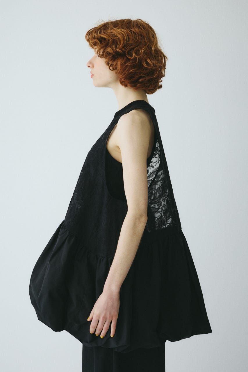 ［予約］Lace flare tunic BLK FREE