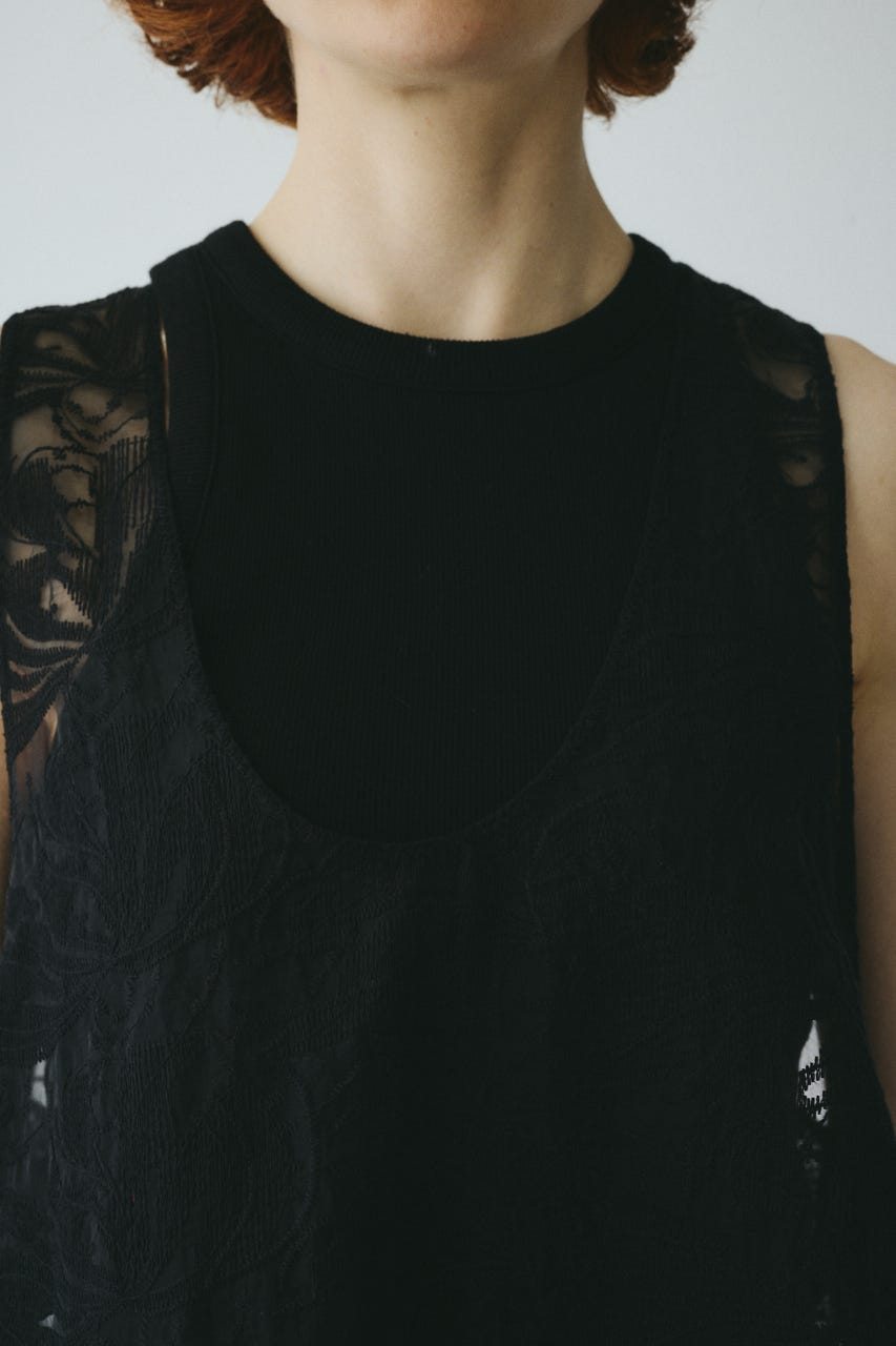 ［予約］Lace flare tunic BLK FREE