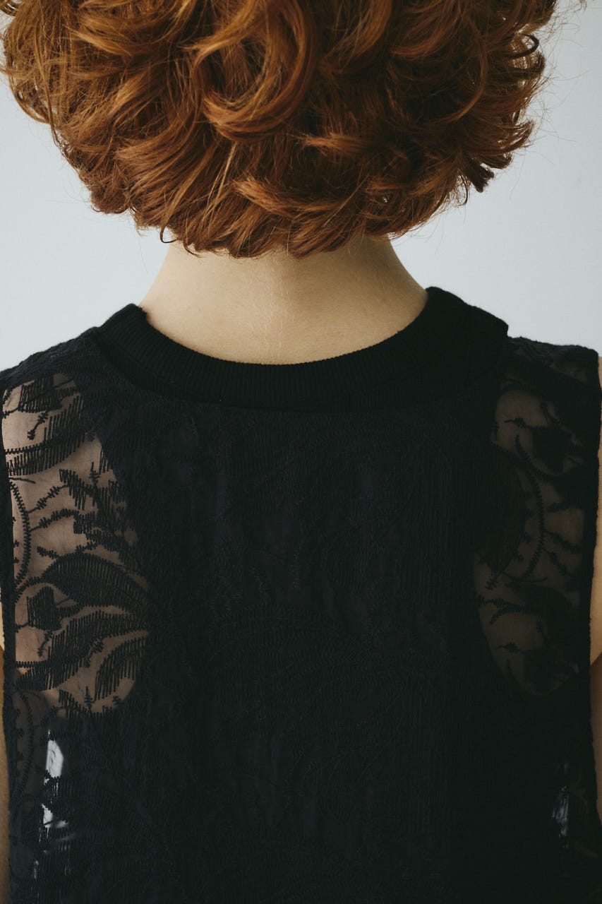 ［予約］Lace flare tunic BLK FREE