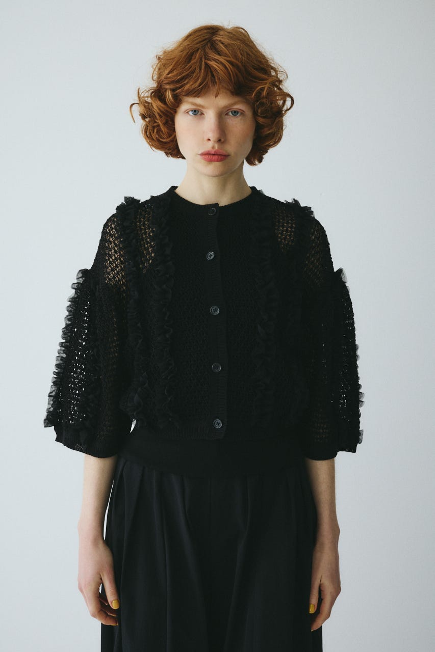 ［予約］Frill mesh cardigan BLK FREE