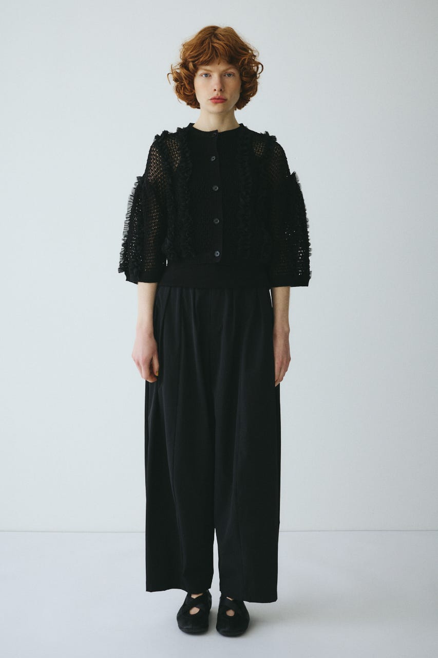 ［予約］Frill mesh cardigan BLK FREE