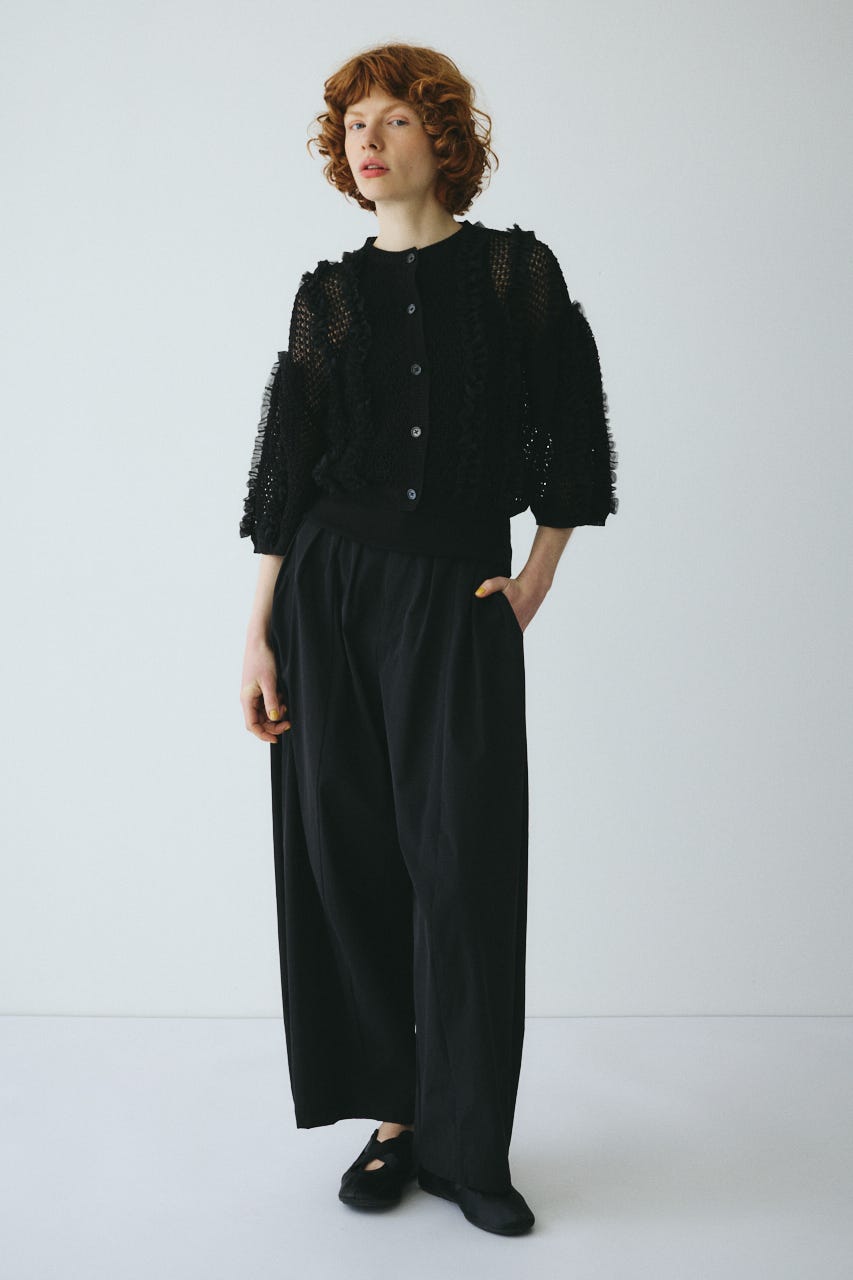 ［予約］Frill mesh cardigan BLK FREE