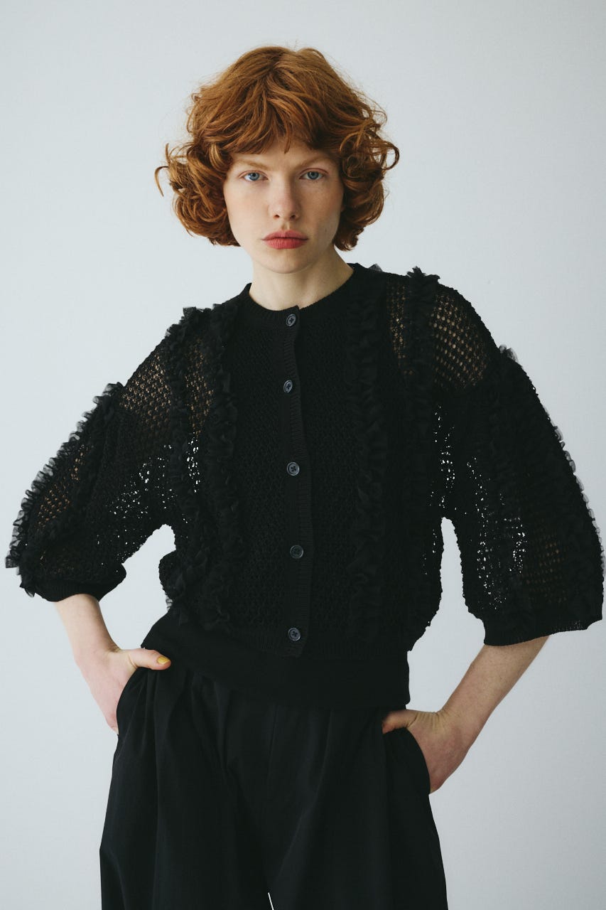 ［予約］Frill mesh cardigan BLK FREE