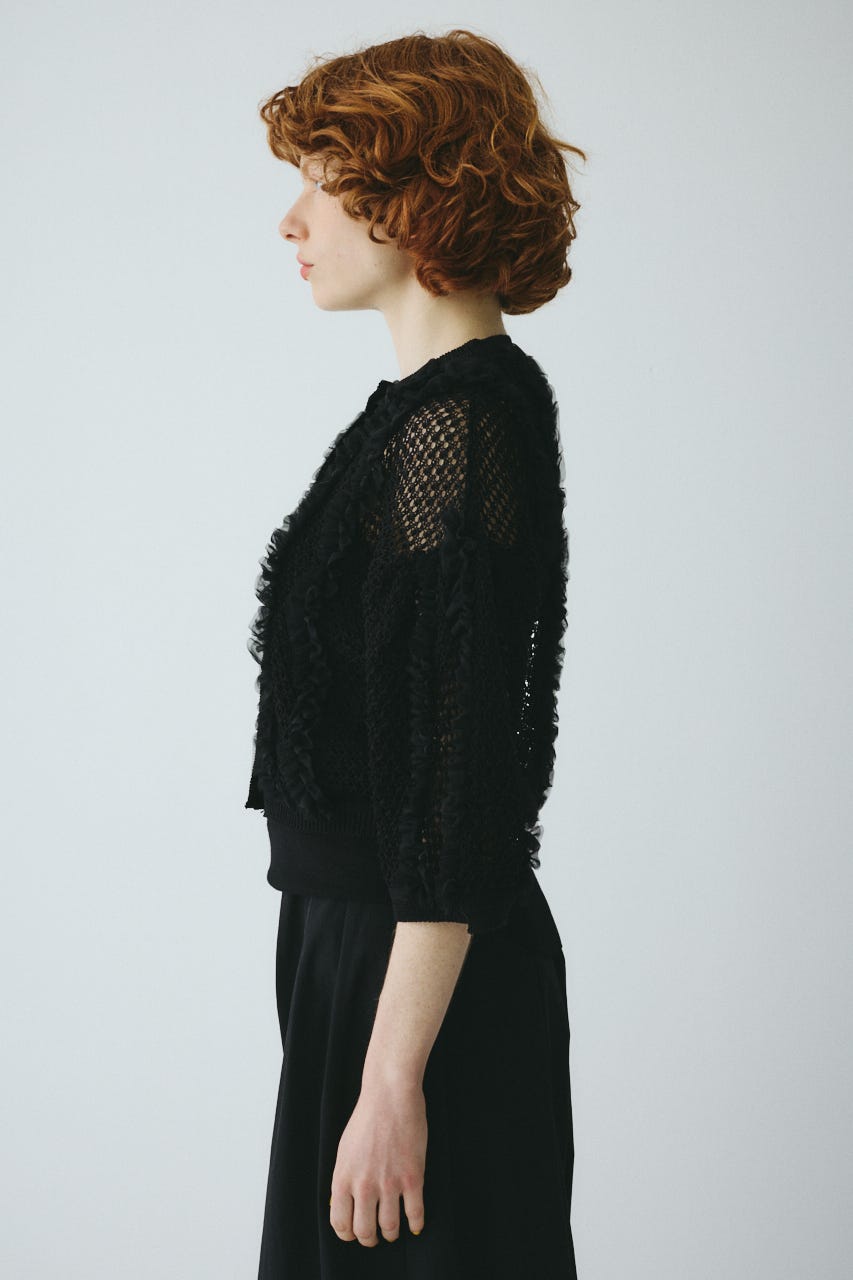 ［予約］Frill mesh cardigan BLK FREE