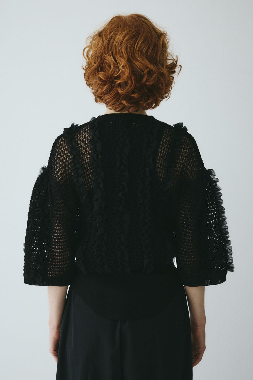 ［予約］Frill mesh cardigan BLK FREE