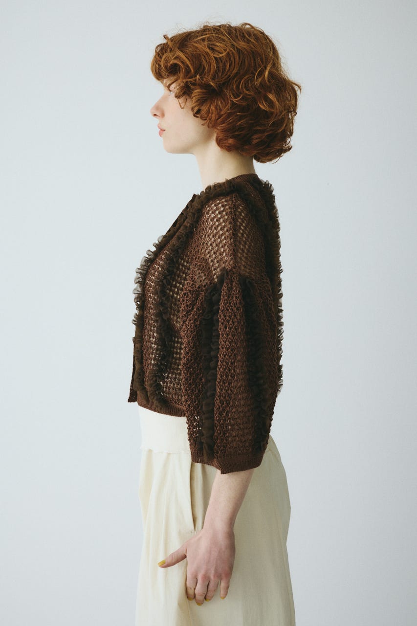［予約］Frill mesh cardigan BRN FREE