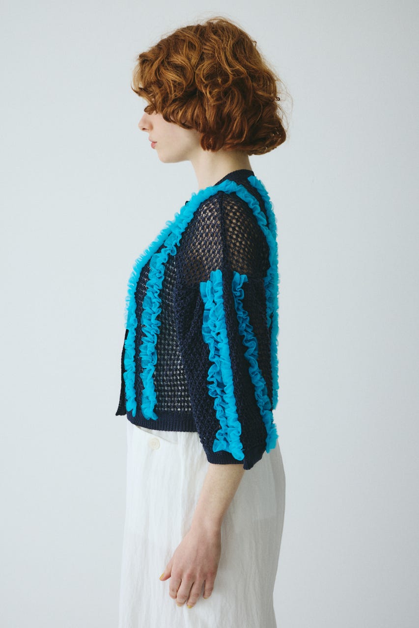 ［予約］Frill mesh cardigan NVY FREE