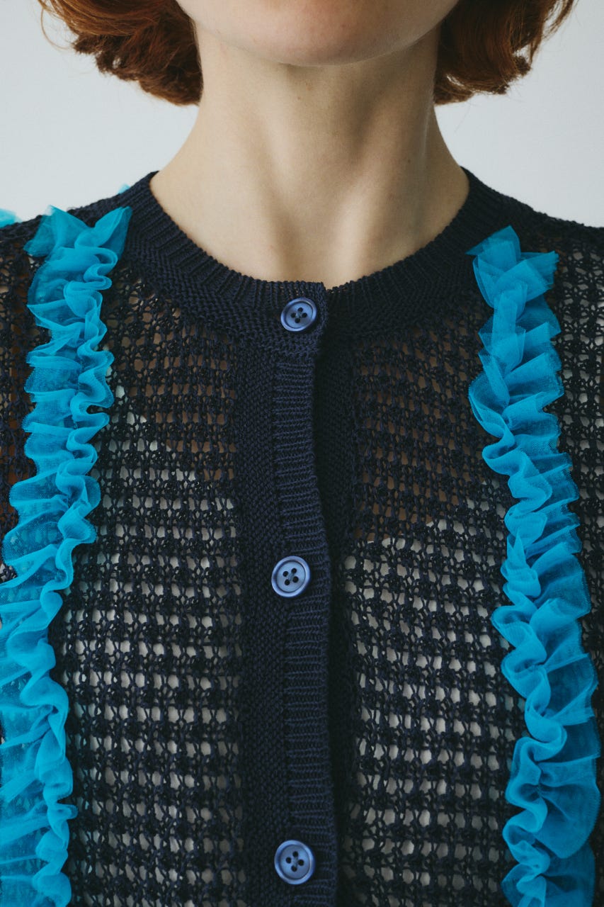 ［予約］Frill mesh cardigan NVY FREE
