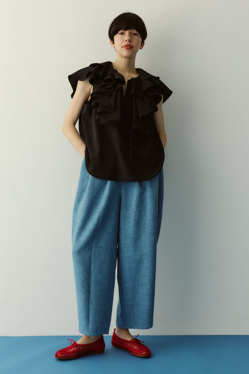 ［予約］Tweed butcher tuck pants L/BLU 36