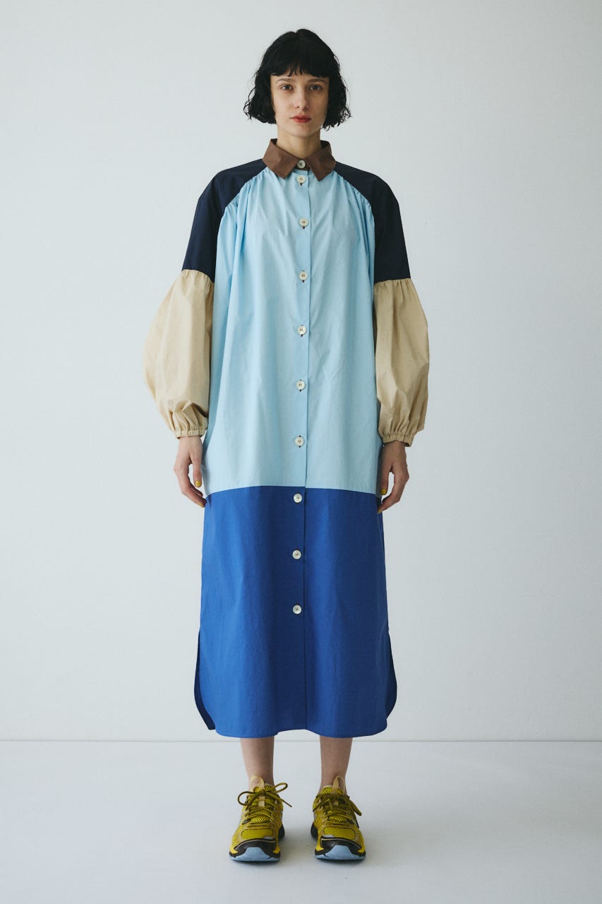 ［予約］Color block dress 柄BLU FREE