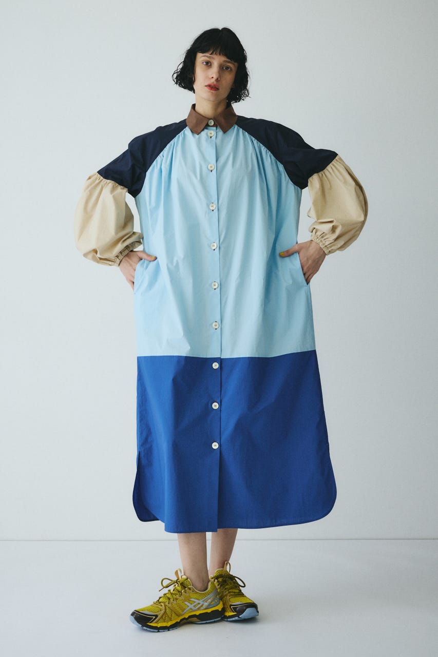 ［予約］Color block dress 柄BLU FREE