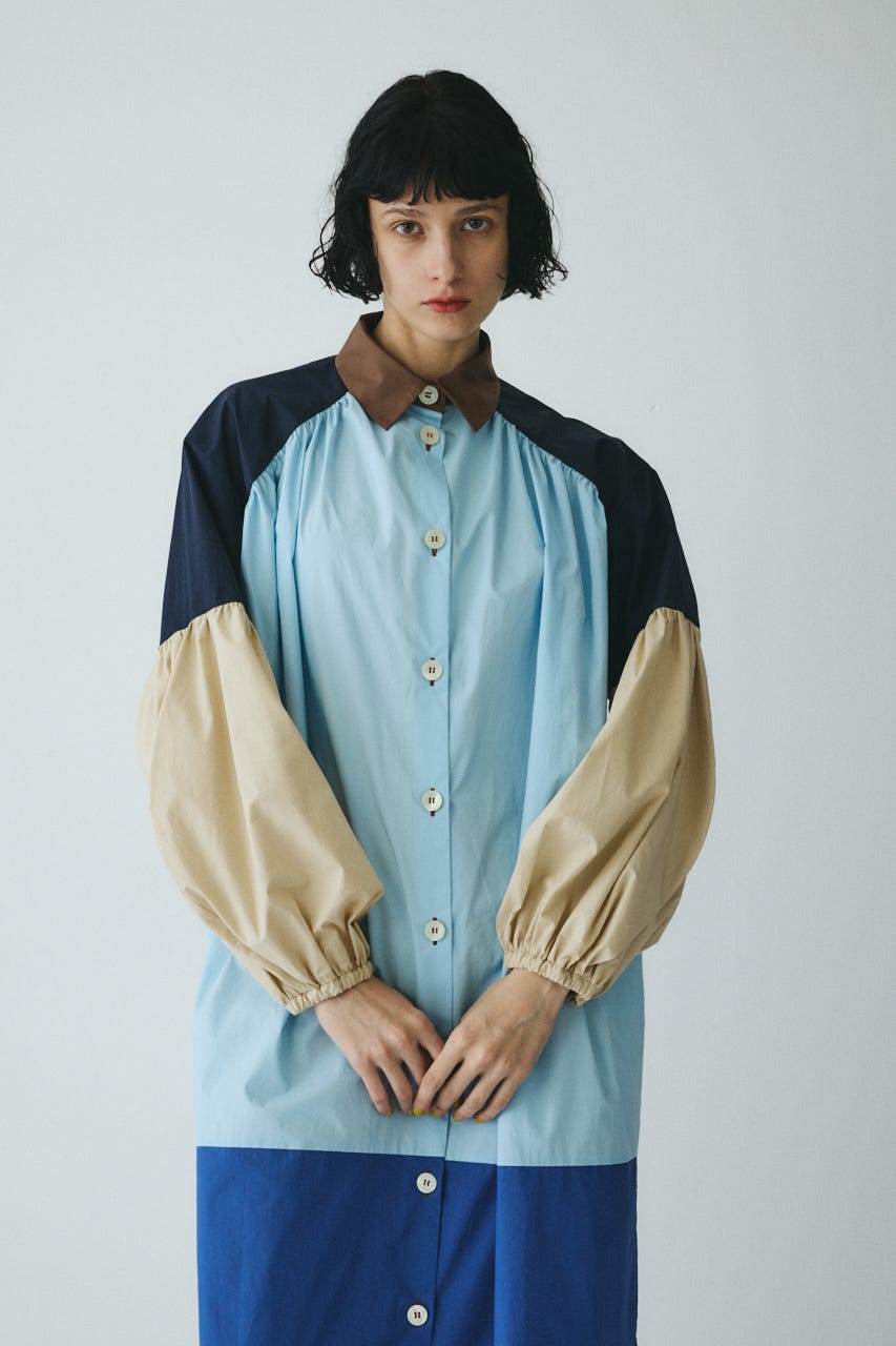 ［予約］Color block dress 柄BLU FREE