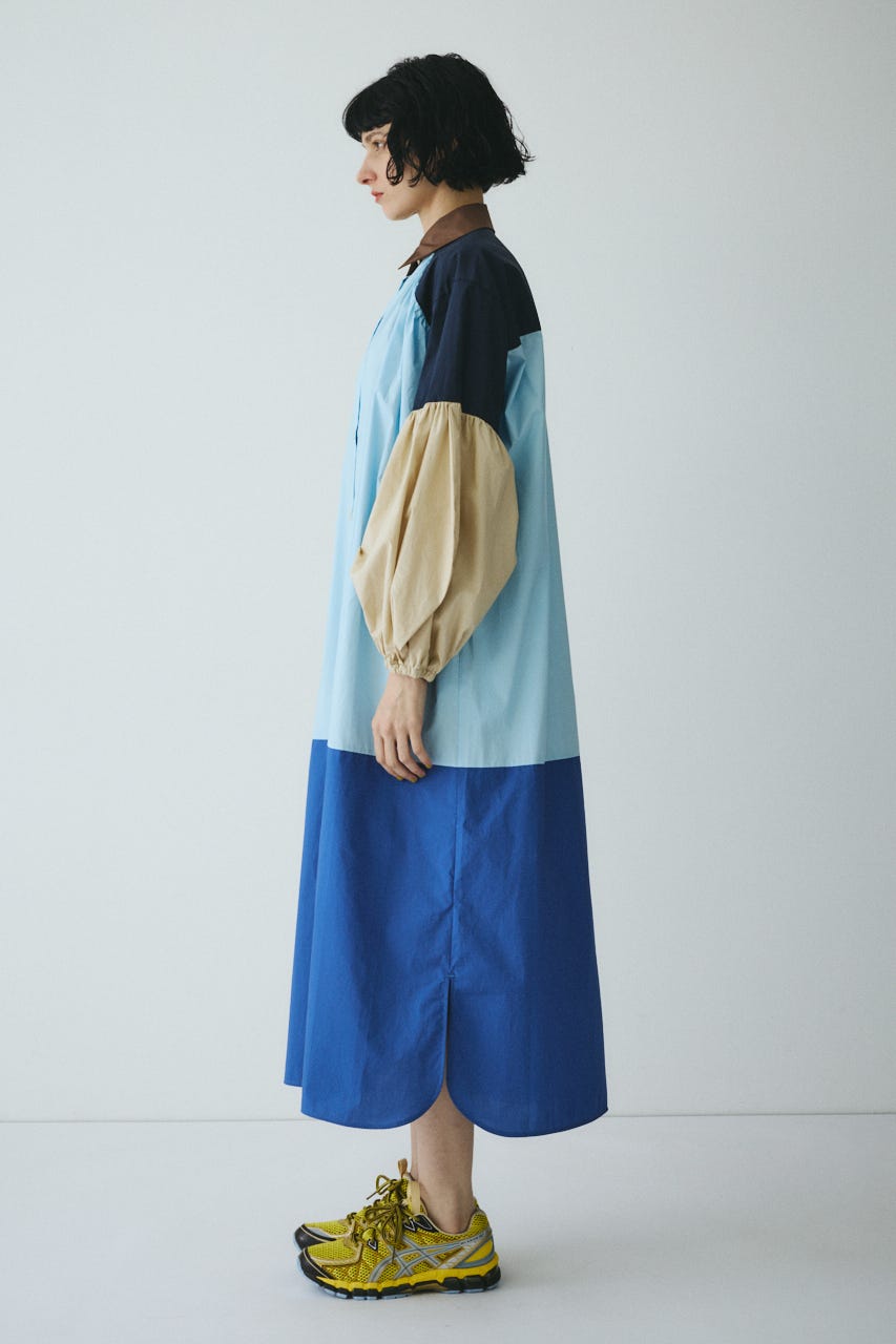 ［予約］Color block dress 柄BLU FREE