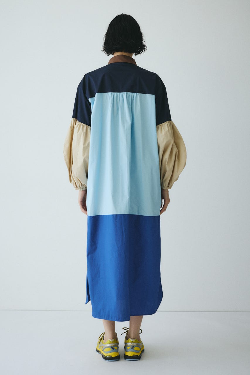 ［予約］Color block dress 柄BLU FREE
