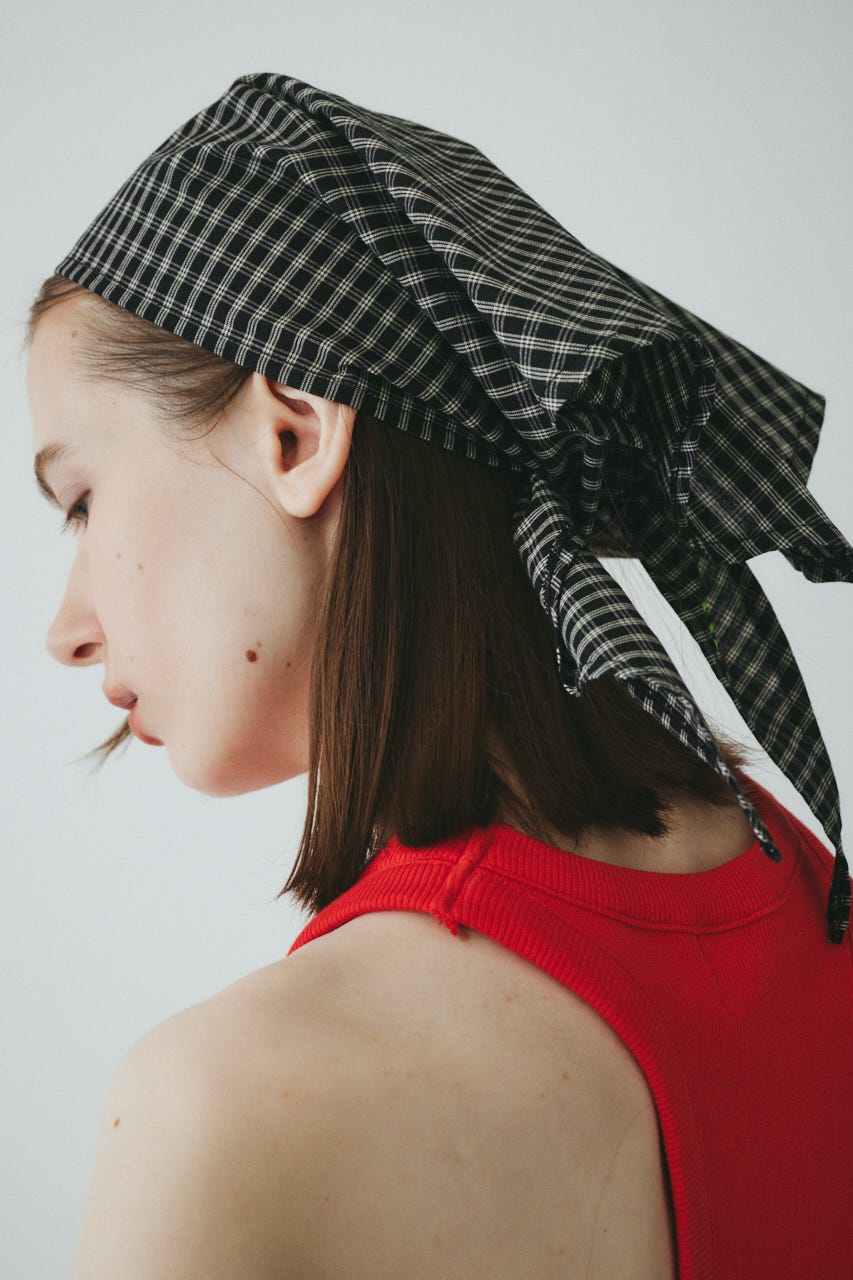 ［予約］Checked headscarf 柄BLK FREE
