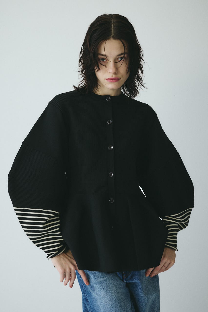 ［予約］Border sleeve knit tops BLK FREE