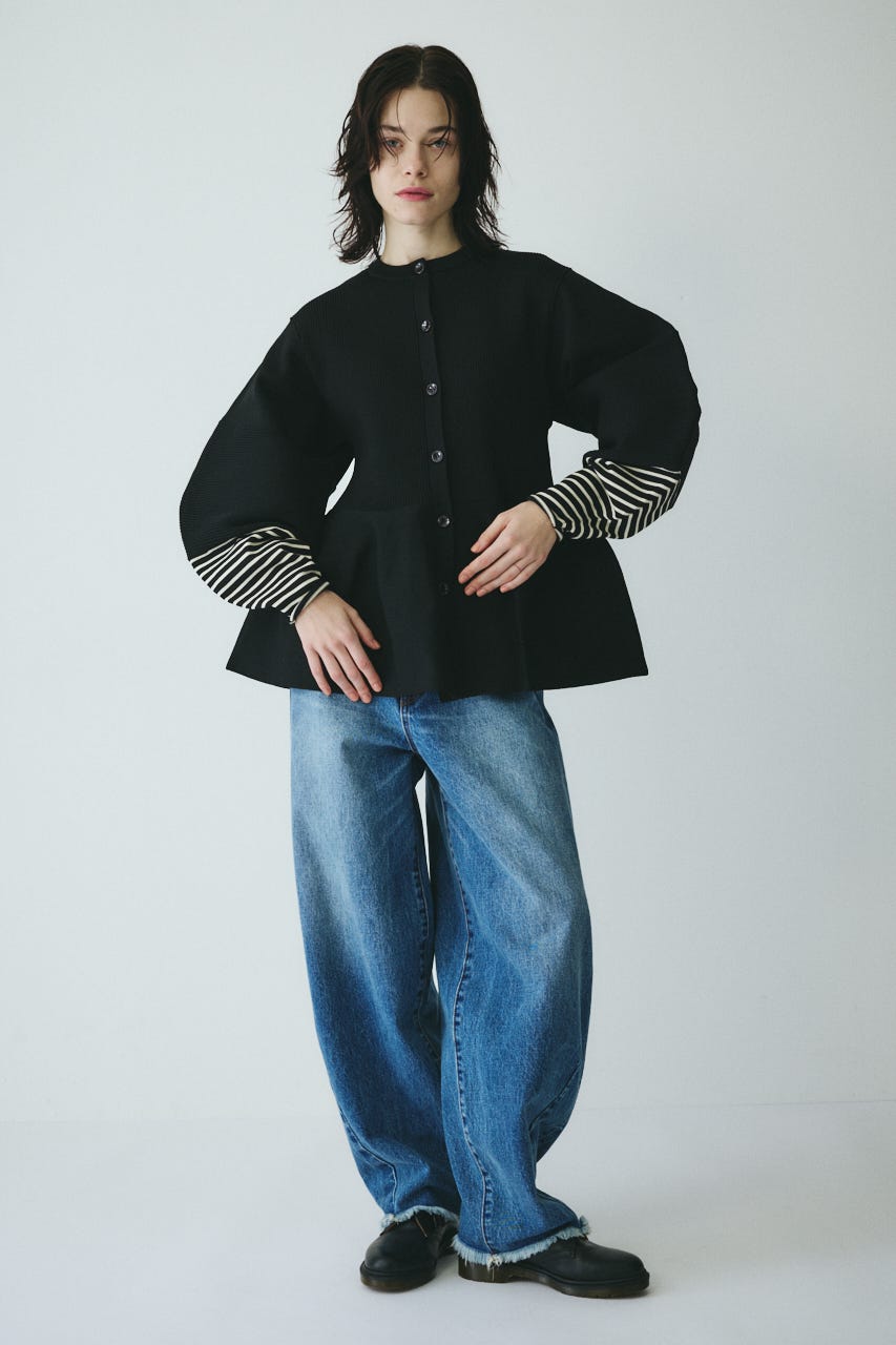 ［予約］Border sleeve knit tops BLK FREE