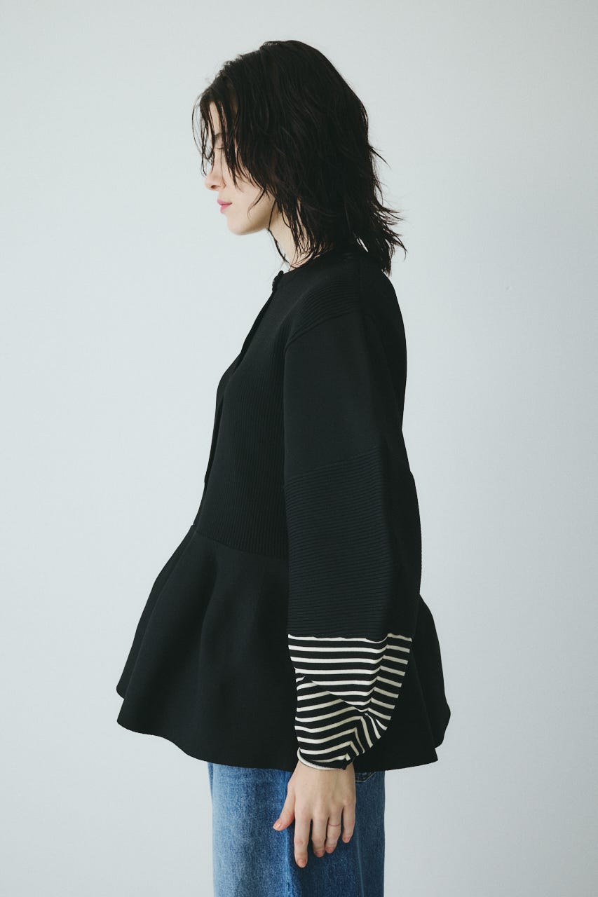 ［予約］Border sleeve knit tops BLK FREE