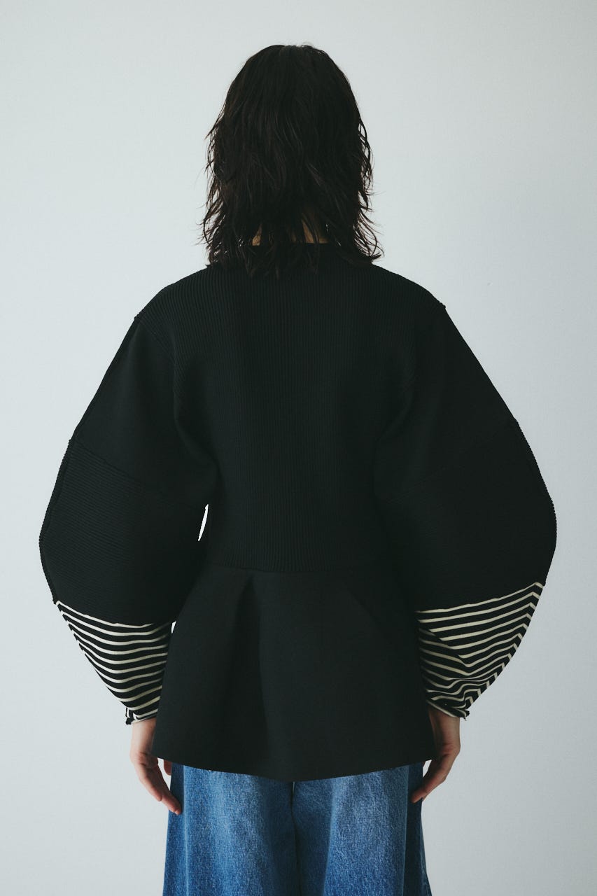 ［予約］Border sleeve knit tops BLK FREE