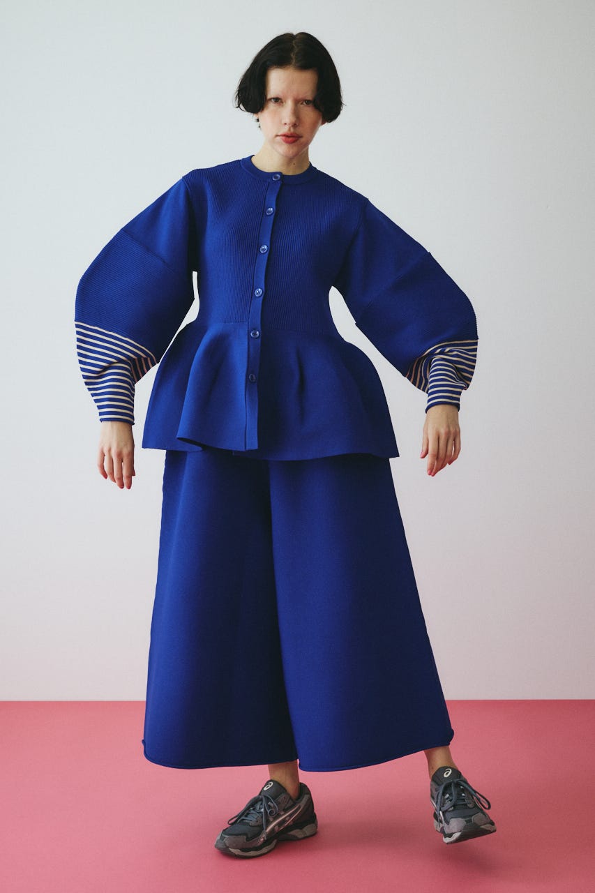 ［予約］Border sleeve knit tops BLU FREE