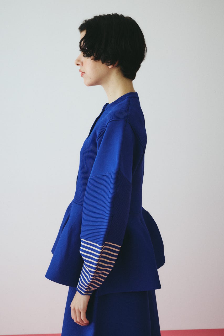 ［予約］Border sleeve knit tops BLU FREE