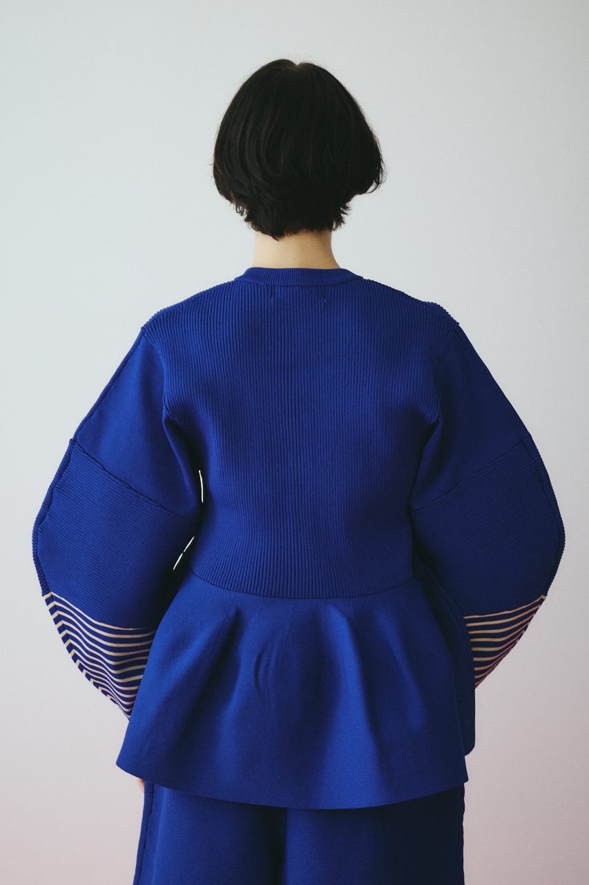［予約］Border sleeve knit tops BLU FREE