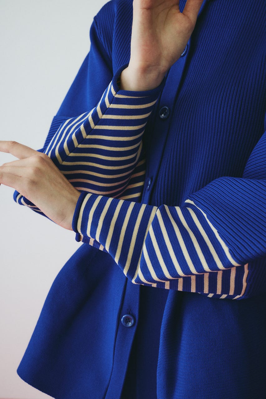 ［予約］Border sleeve knit tops BLU FREE