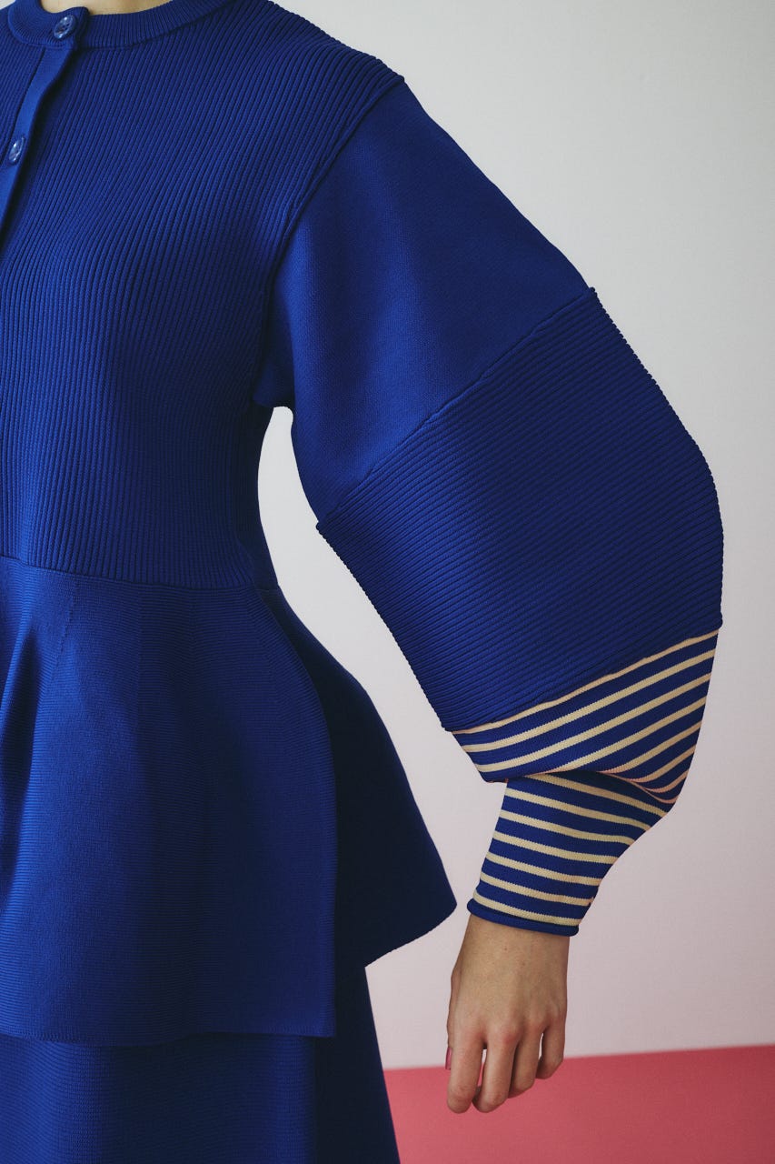 ［予約］Border sleeve knit tops BLU FREE