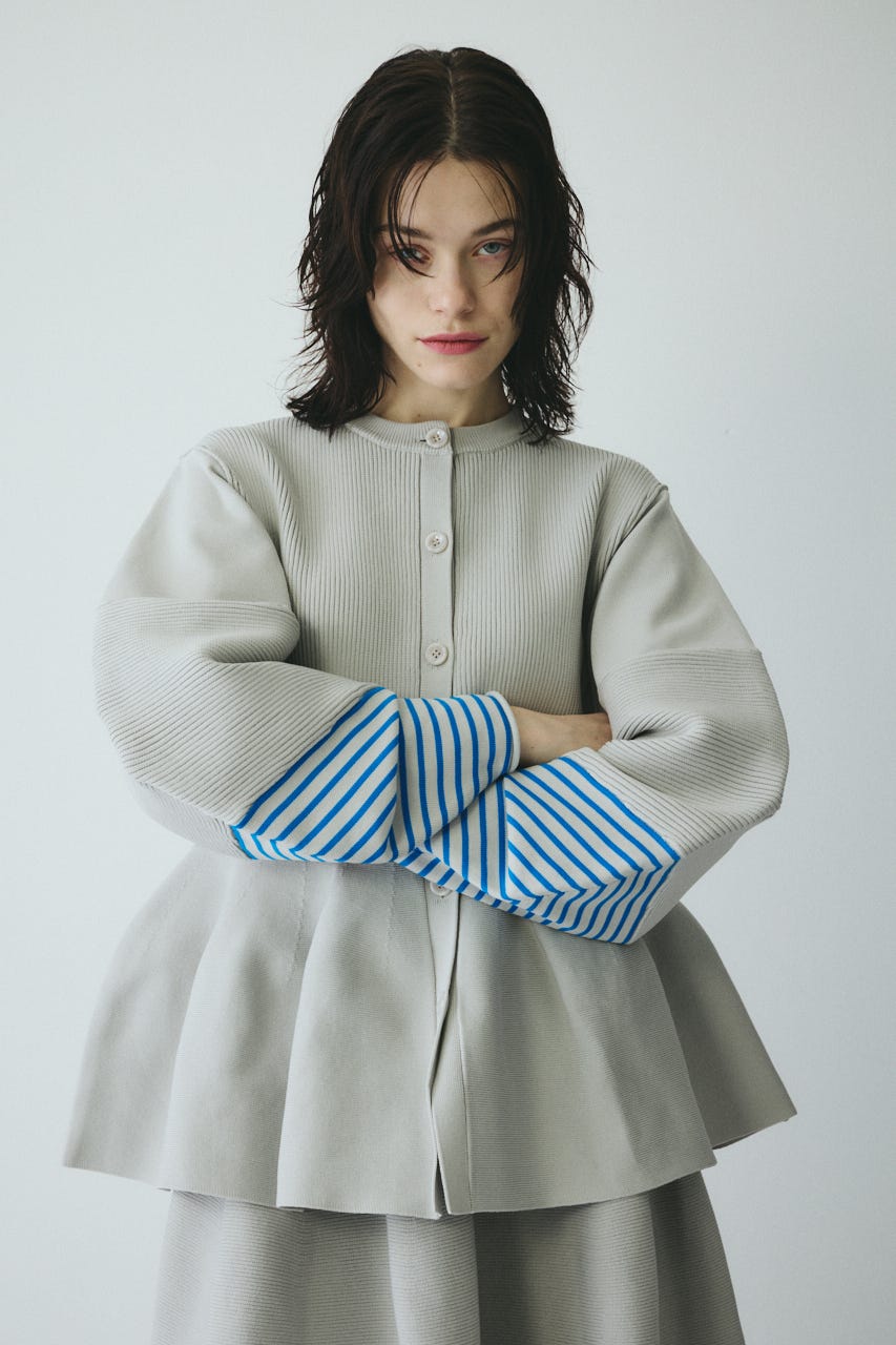 ［予約］Border sleeve knit tops L/GRY FREE