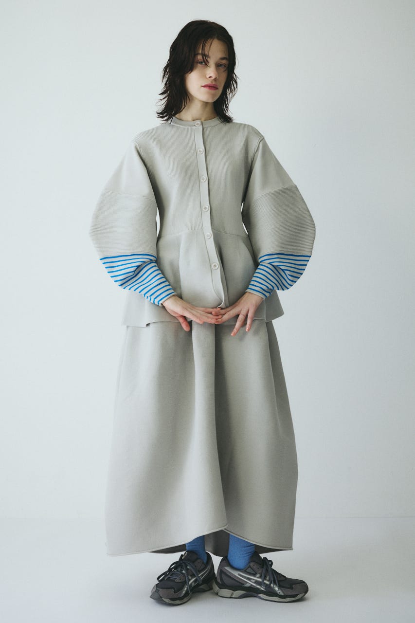 ［予約］Border sleeve knit tops L/GRY FREE