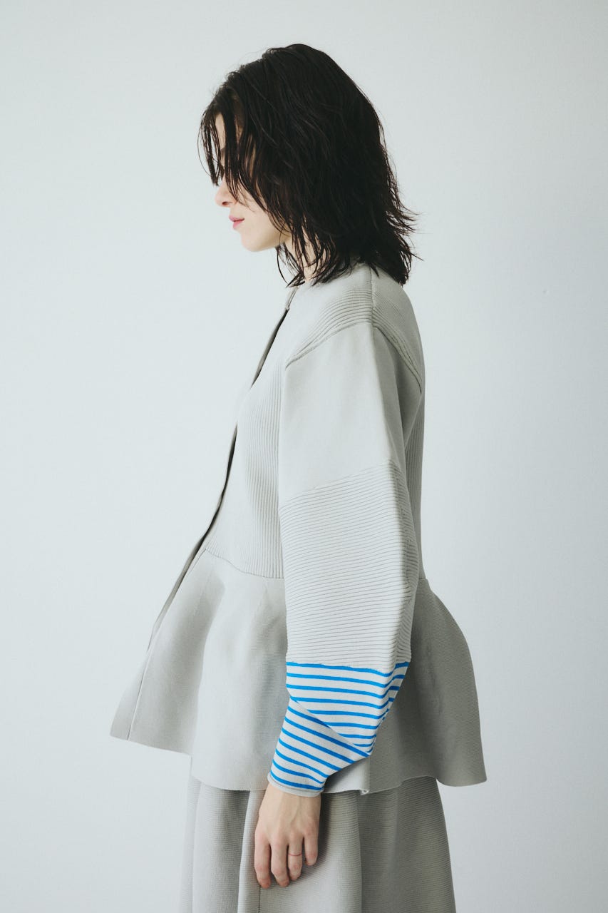 ［予約］Border sleeve knit tops L/GRY FREE