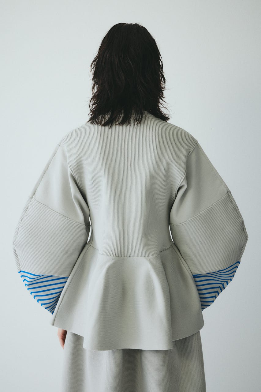 ［予約］Border sleeve knit tops L/GRY FREE