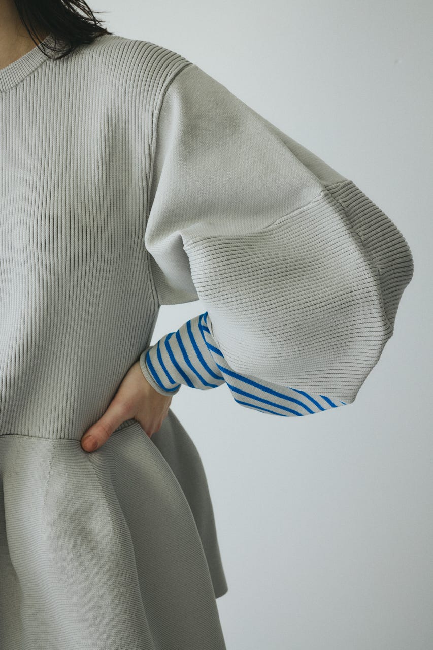 ［予約］Border sleeve knit tops L/GRY FREE