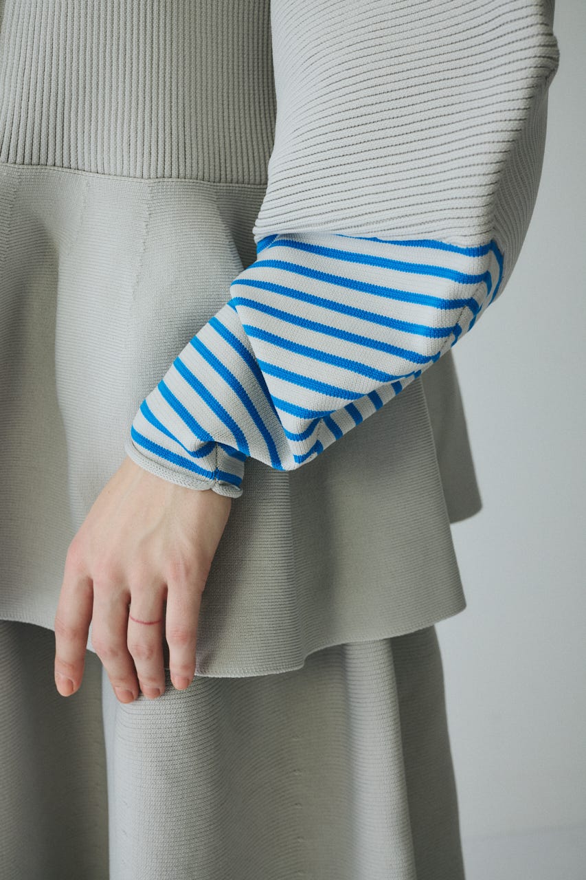 ［予約］Border sleeve knit tops L/GRY FREE