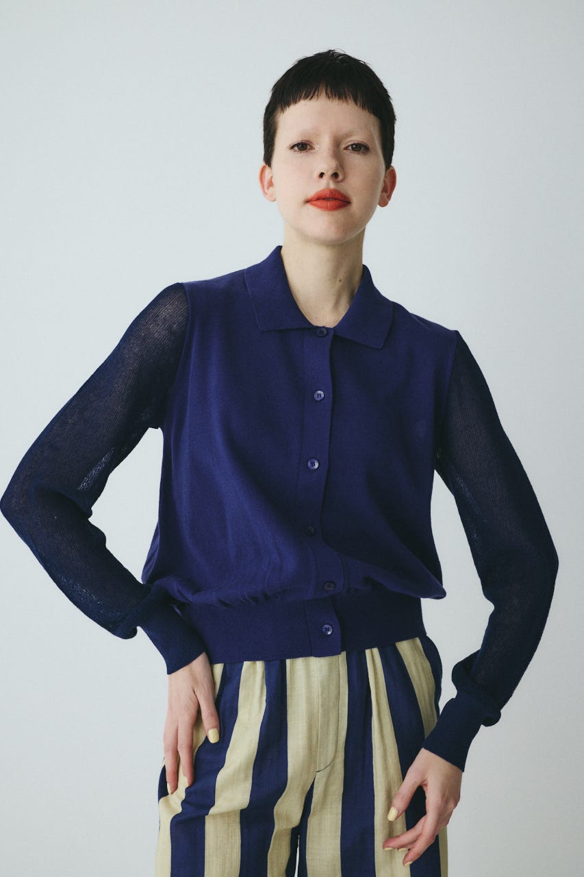 Sheer sleeve cardigan NVY FREE