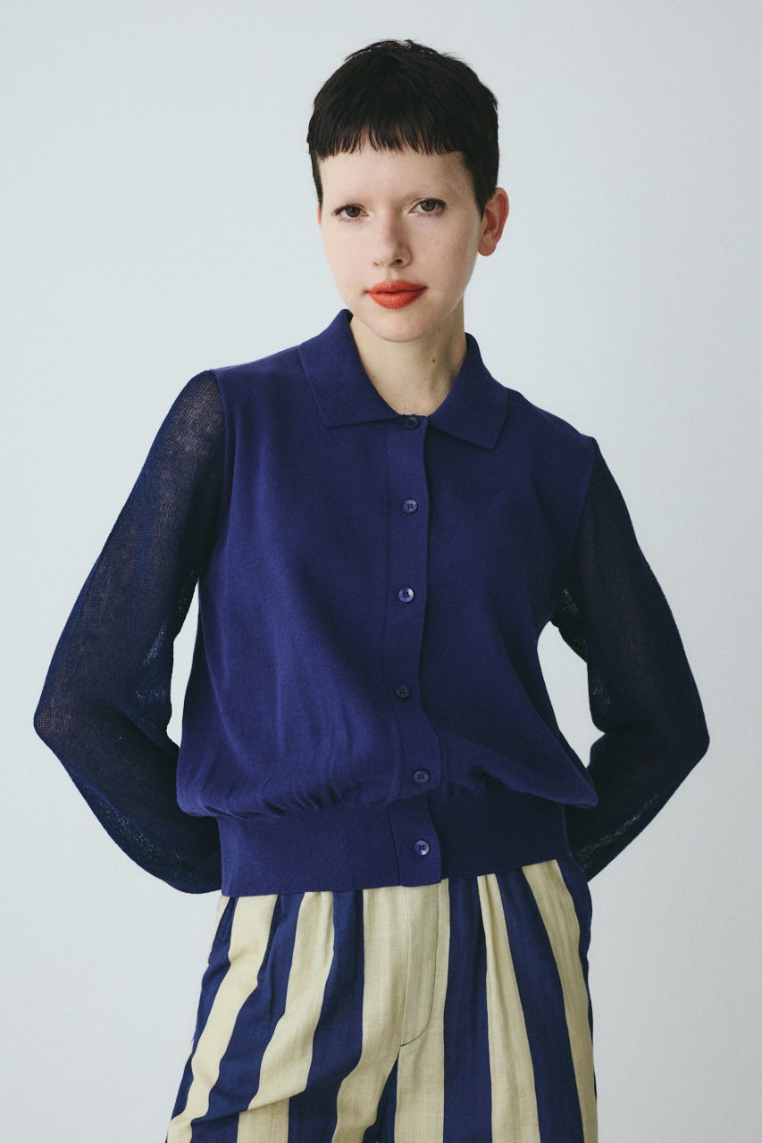 Sheer sleeve cardigan NVY FREE