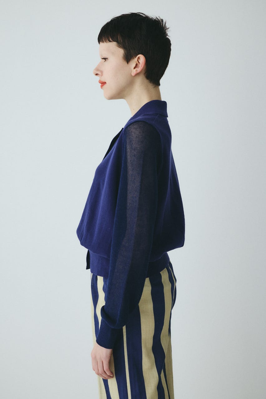 Sheer sleeve cardigan NVY FREE