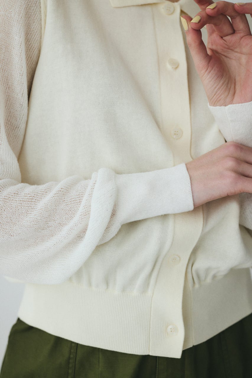 Sheer sleeve cardigan O/WHT FREE