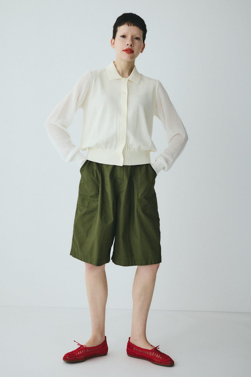 Sheer sleeve cardigan O/WHT FREE