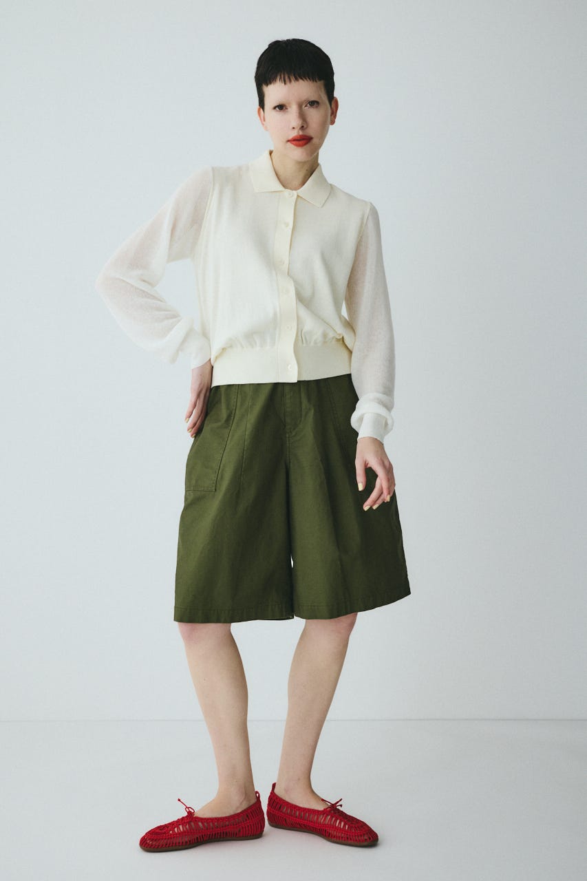 Sheer sleeve cardigan O/WHT FREE