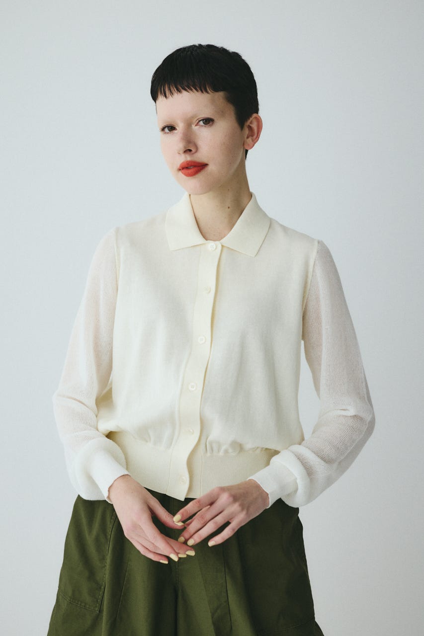 Sheer sleeve cardigan O/WHT FREE