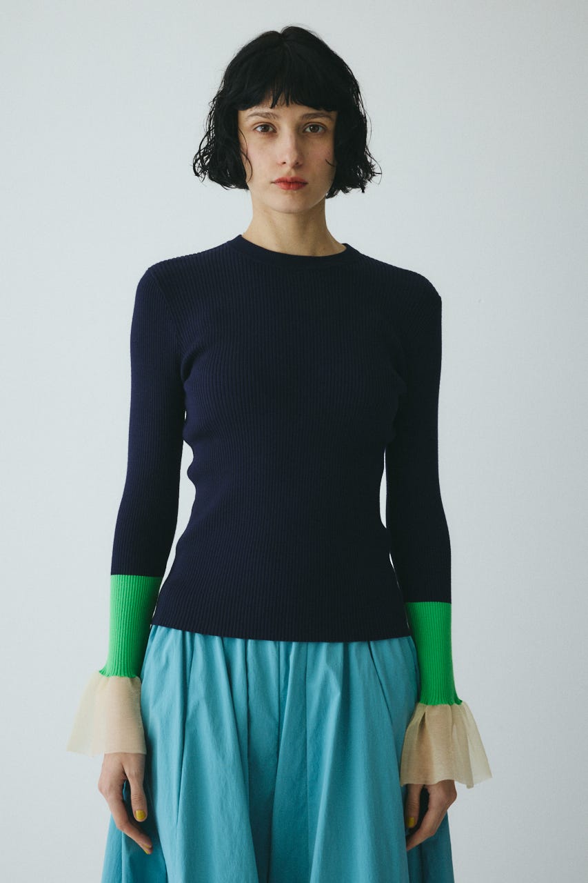 ［予約］Flare sleeve knit tops NVY FREE