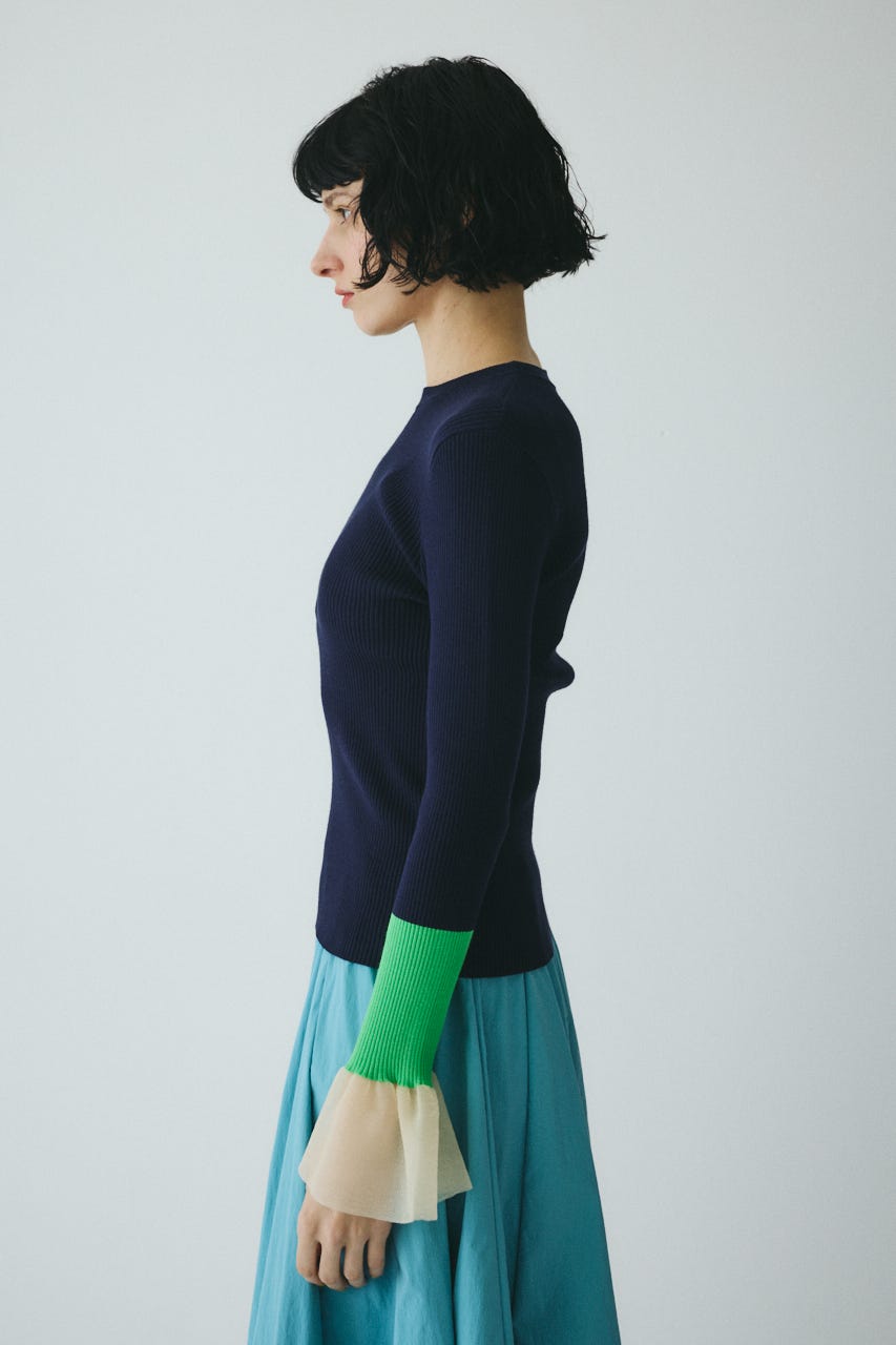 ［予約］Flare sleeve knit tops NVY FREE