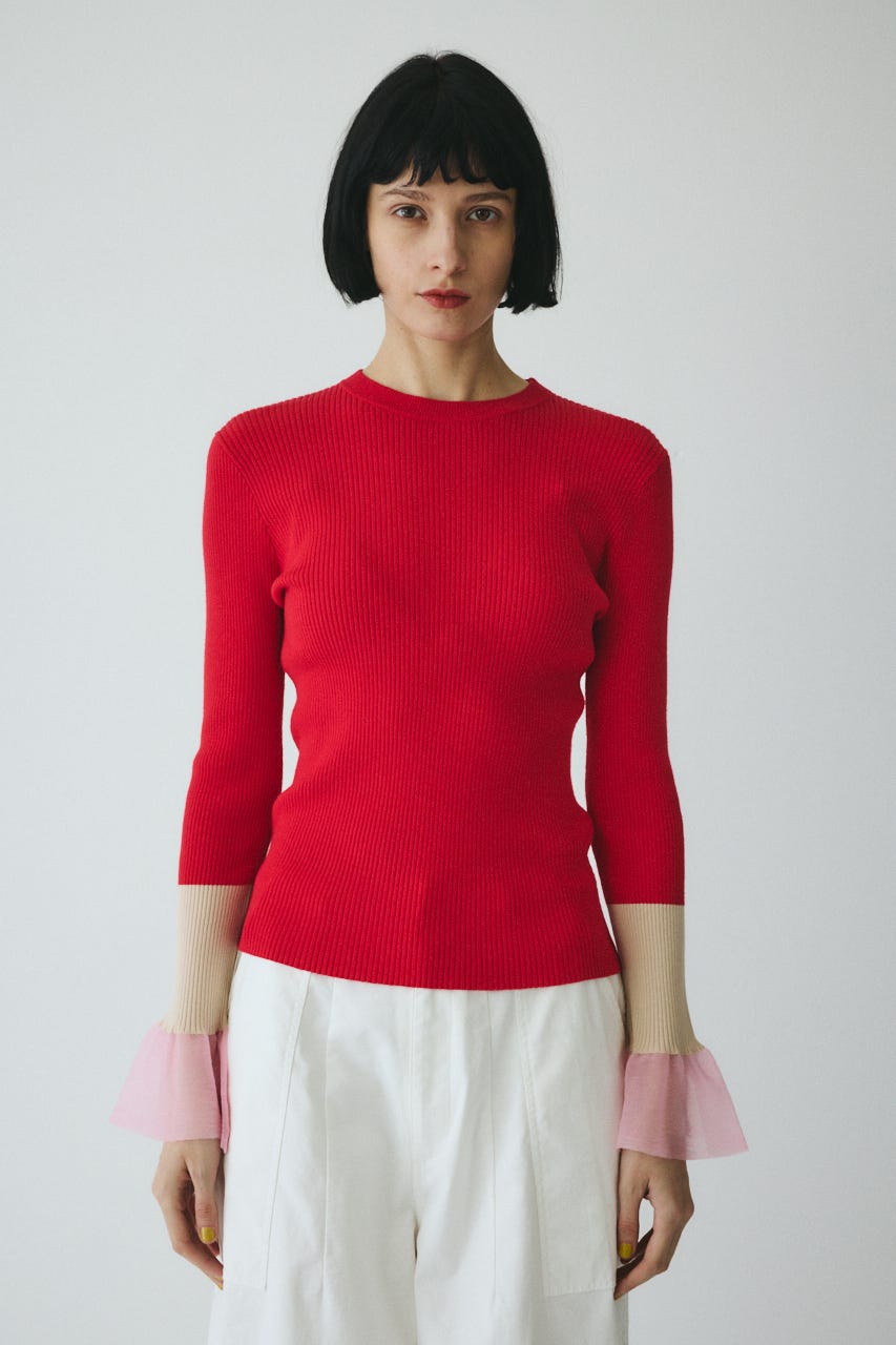 ［予約］Flare sleeve knit tops RED FREE
