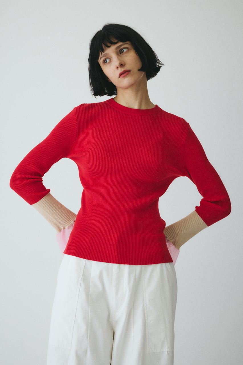 ［予約］Flare sleeve knit tops RED FREE