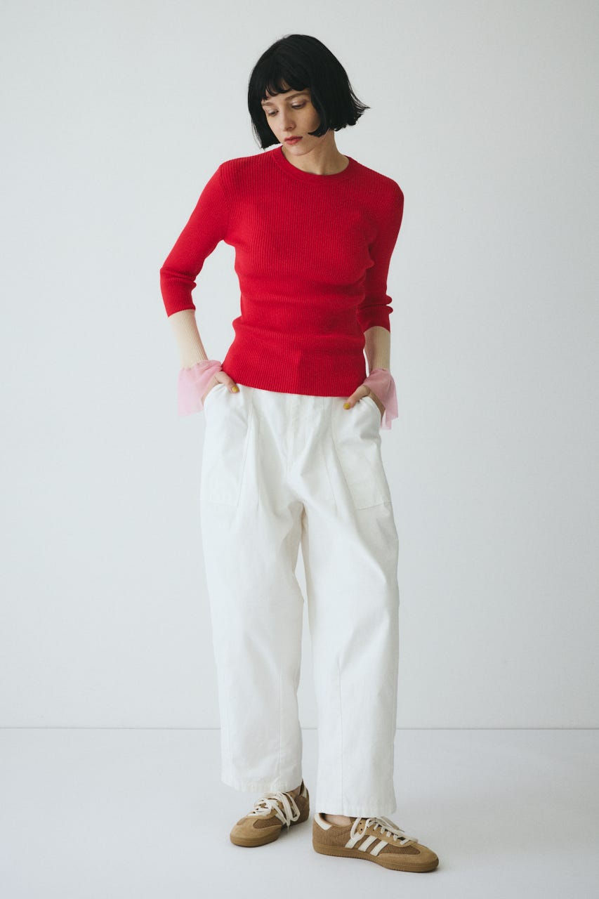 ［予約］Flare sleeve knit tops RED FREE
