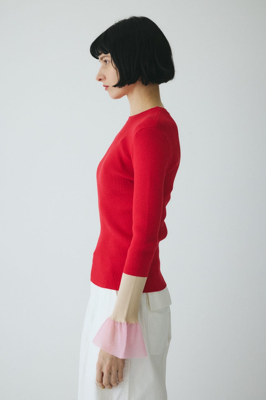 ［予約］Flare sleeve knit tops RED FREE