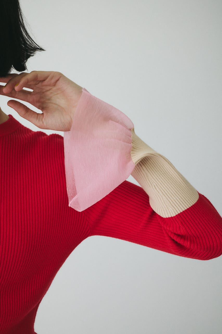 ［予約］Flare sleeve knit tops RED FREE