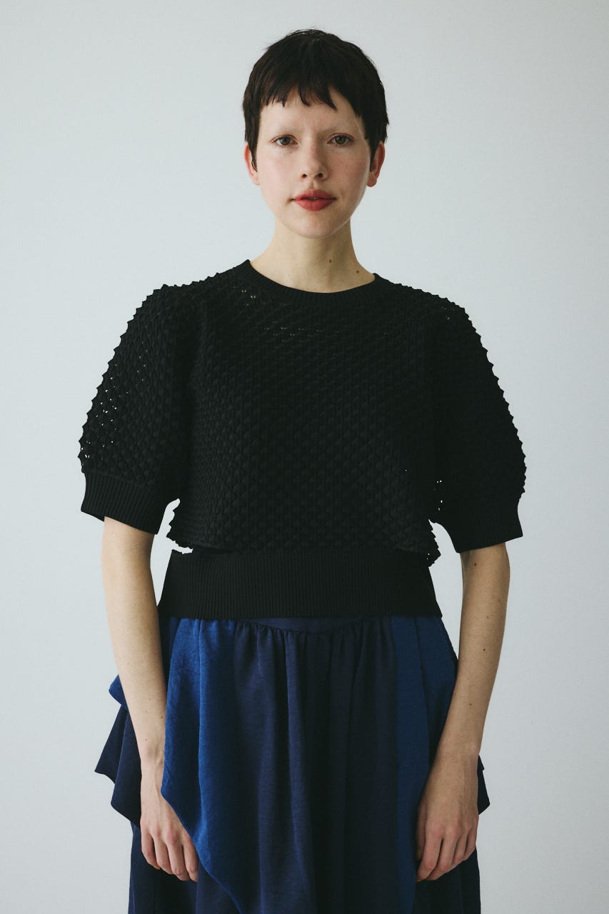 ［予約］3D stitch knit tops BLK FREE
