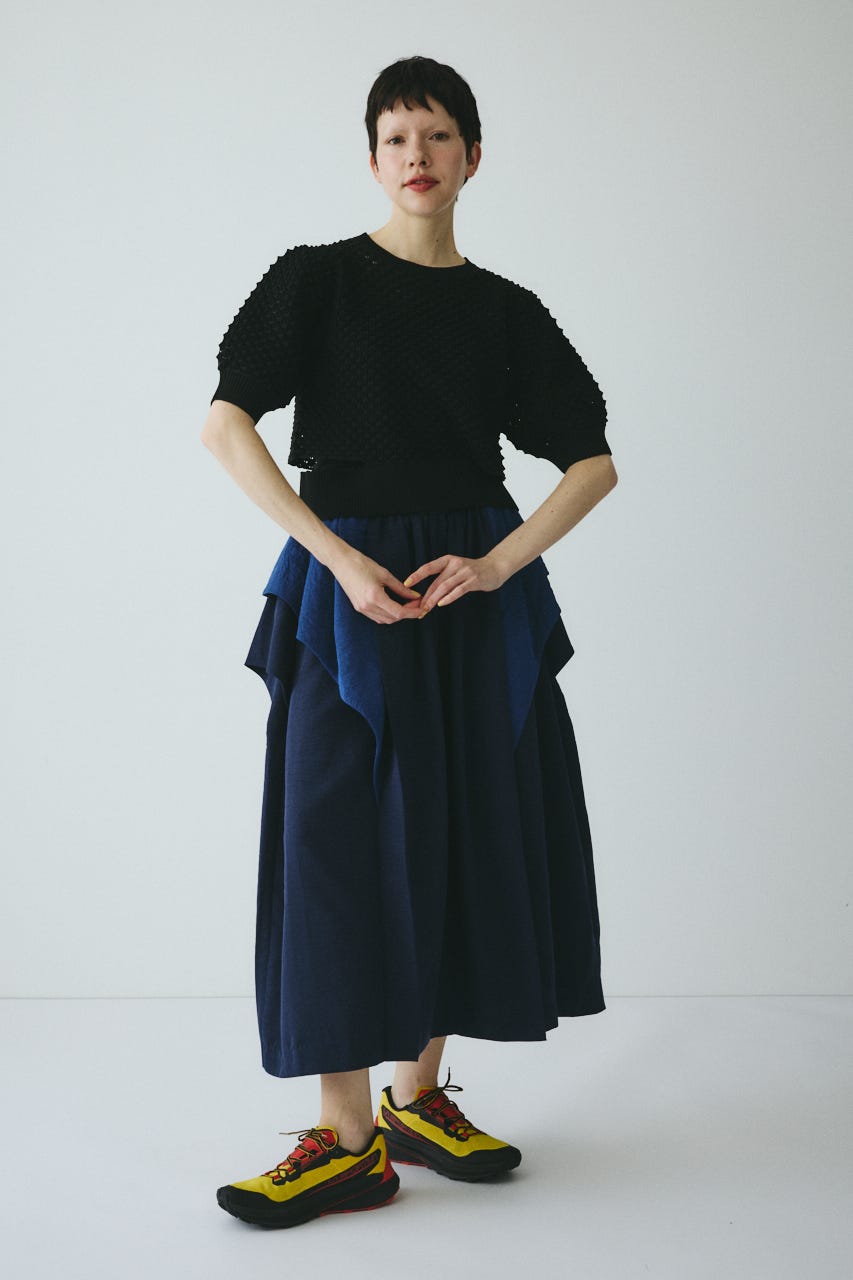 ［予約］3D stitch knit tops BLK FREE